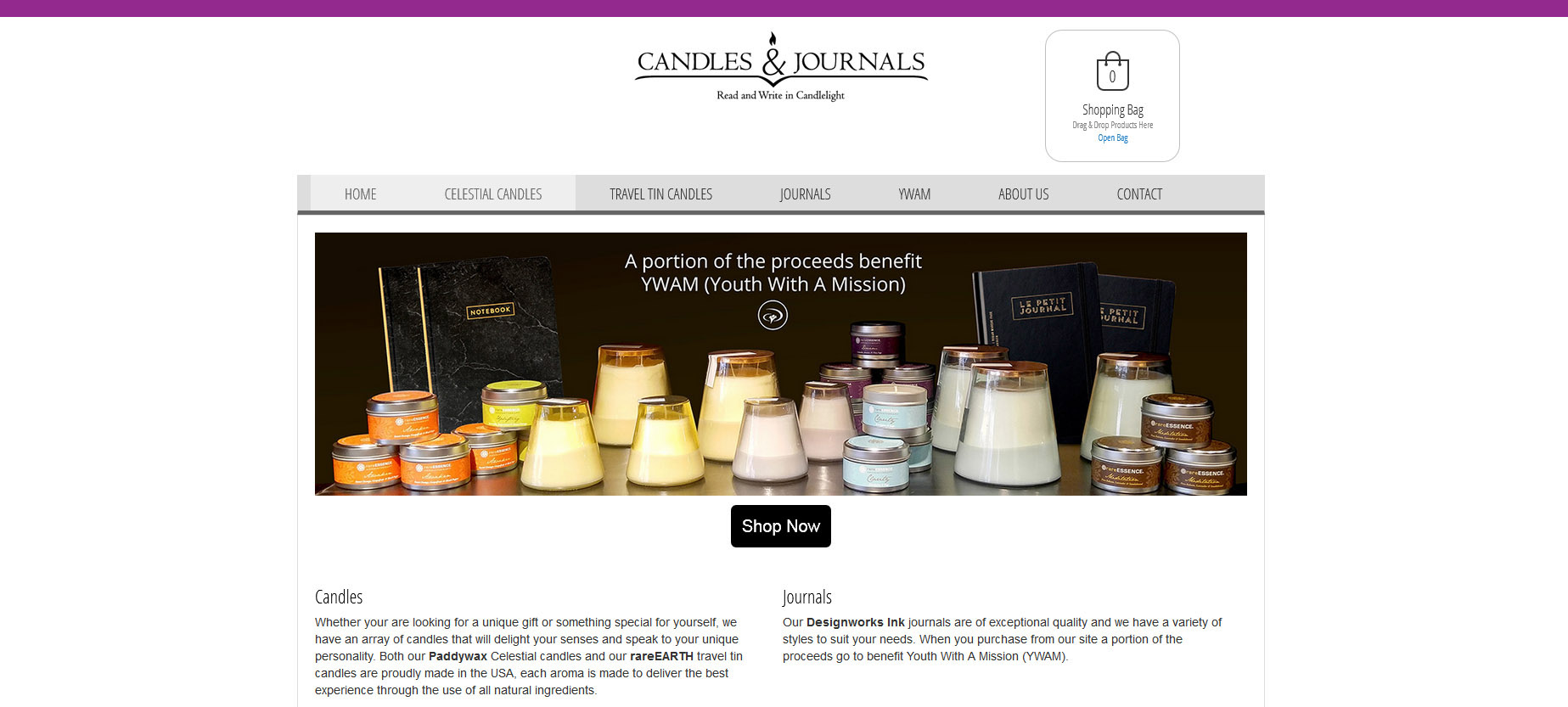 ecwid web design photo of candles and journals