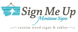 Missoula graphic designer logo with wooden Montana sign and text